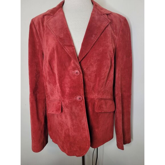 Liz & Co. Womens XL Red Suede Blazer Jacket VTG Retro Classic Professor core - Picture 1 of 6